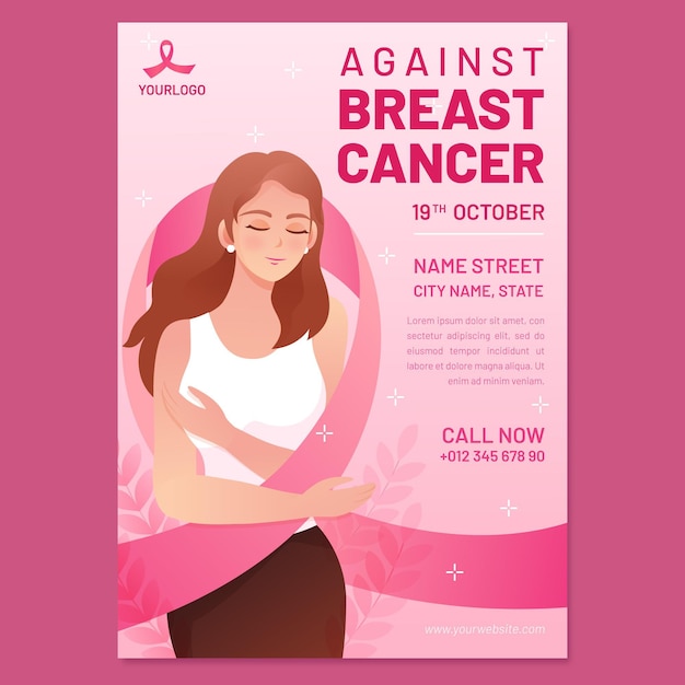 Free vector gradient international day against breast cancer vertical flyer template