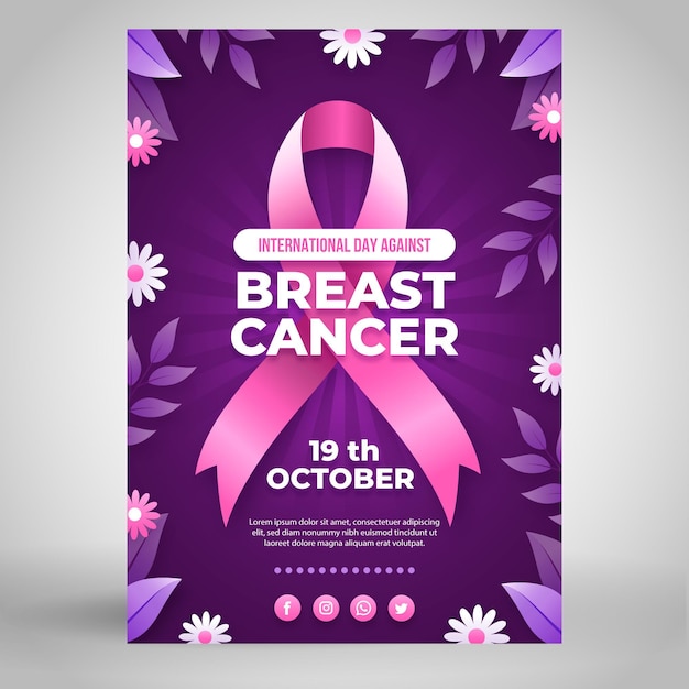 Free vector gradient international day against breast cancer vertical poster template