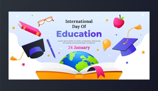 Modello di banner orizzontale gradiente giornata internazionale dell'istruzione