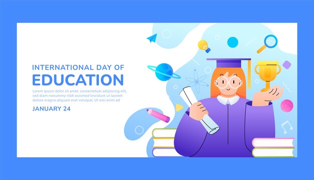 Gradient international day of education horizontal banner template