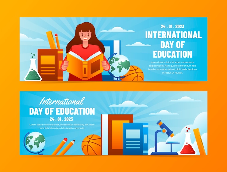 Free Vector gradient international day of education horizontal banners set