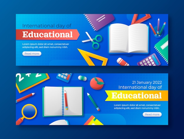 Gradient international day of education horizontal banners set