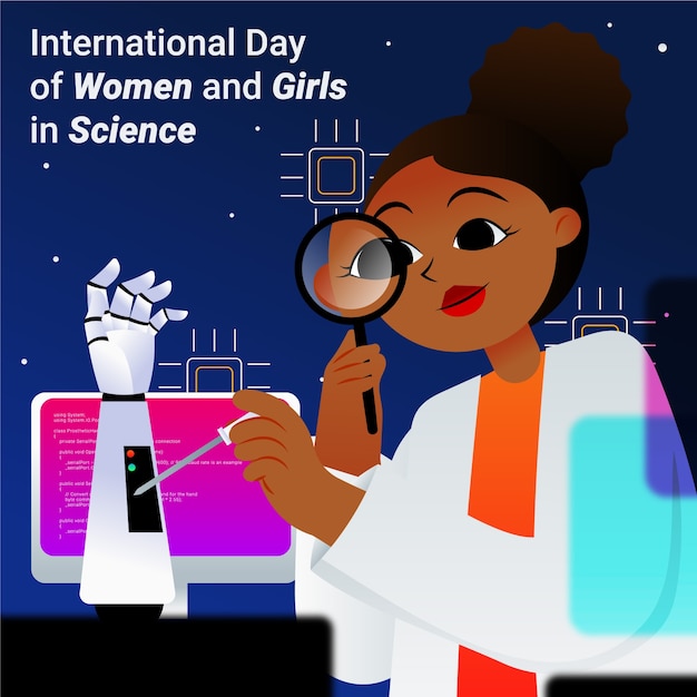 과학 일러스트레이션에서 여성과 소녀의 그라디언트 국제 날
