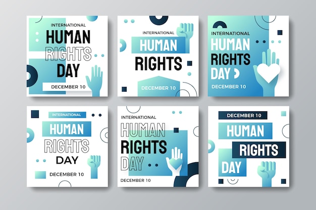 Free vector gradient international human rights day instagram posts collection