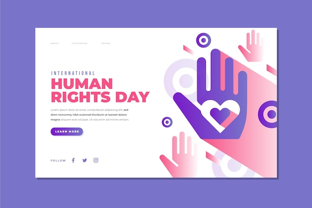 Бесплатное векторное изображение Шаблон целевой страницы градиентного международного дня прав человека