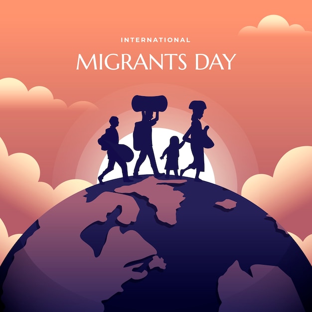 Vettore gratuito illustrazione del giorno dei migranti internazionali in gradiente