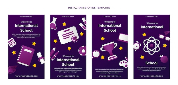 Vettore gratuito collezione di storie di instagram di scuole internazionali sfumate