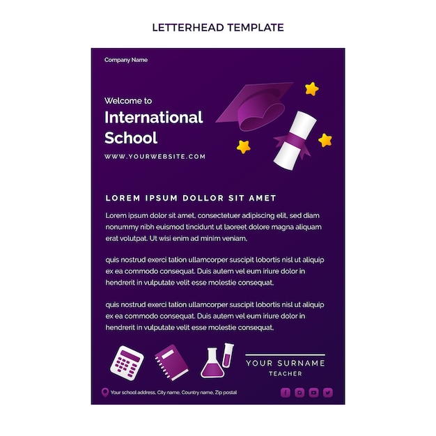 Free vector gradient international school letterhead template