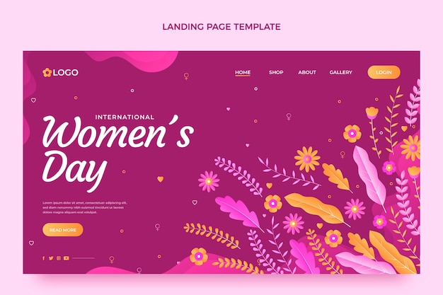 Бесплатное векторное изображение Шаблон целевой страницы градиента международного женского дня