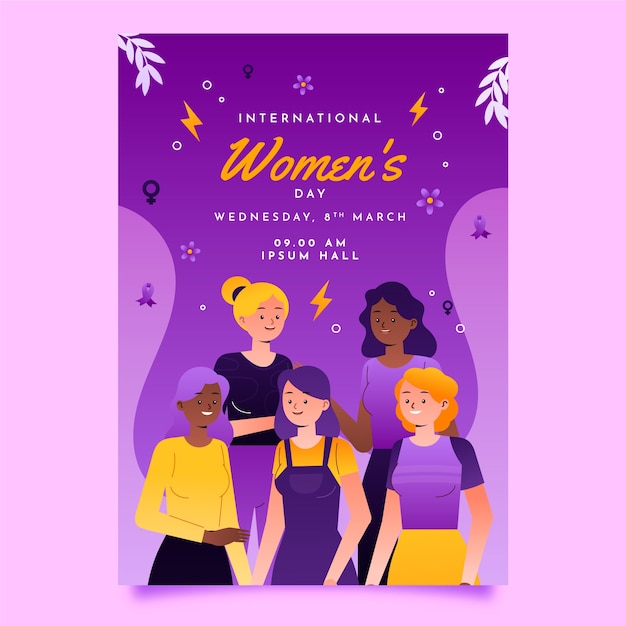 Free vector gradient international women's day vertical poster template