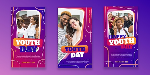 Gradient international youth day instagram stories collection with photo