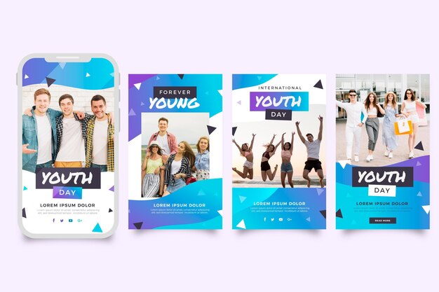 Gradient international youth day instagram stories collection with photo