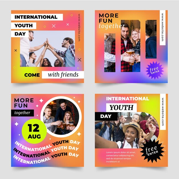 Gradient international youth day posts collection with photo