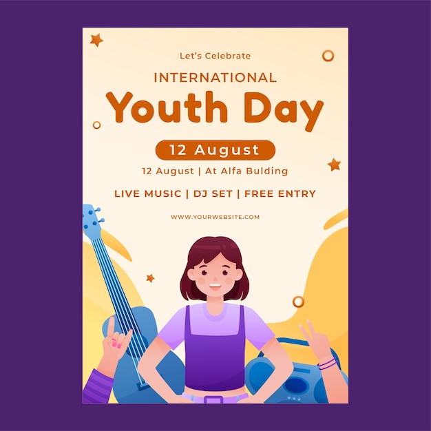 Gradient international youth day vertical poster template