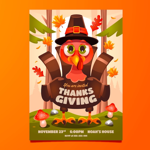 Бесплатное векторное изображение Шаблон градиентного приглашения на празднование дня благодарения