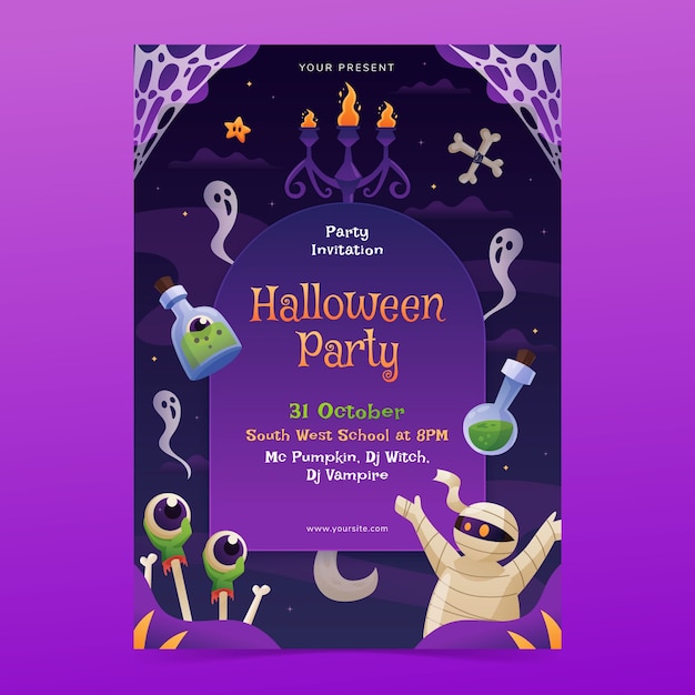 Free vector gradient invitation template for halloween season celebration