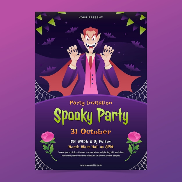 Free vector gradient invitation template for halloween season celebration