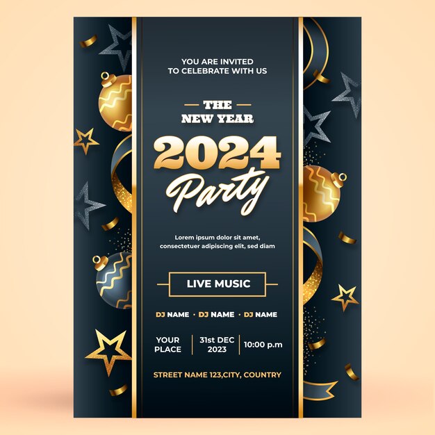 Градиентный шаблон приглашения на празднование Нового 2024 года