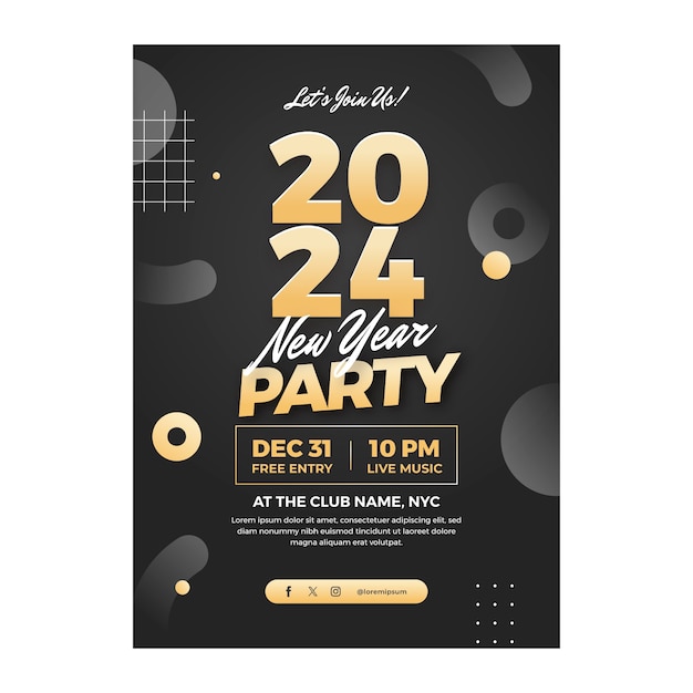 Free vector gradient invitation template for new year 2024 with geometric shapes