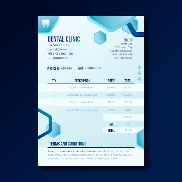 Gradient invoice template for dental clinic business