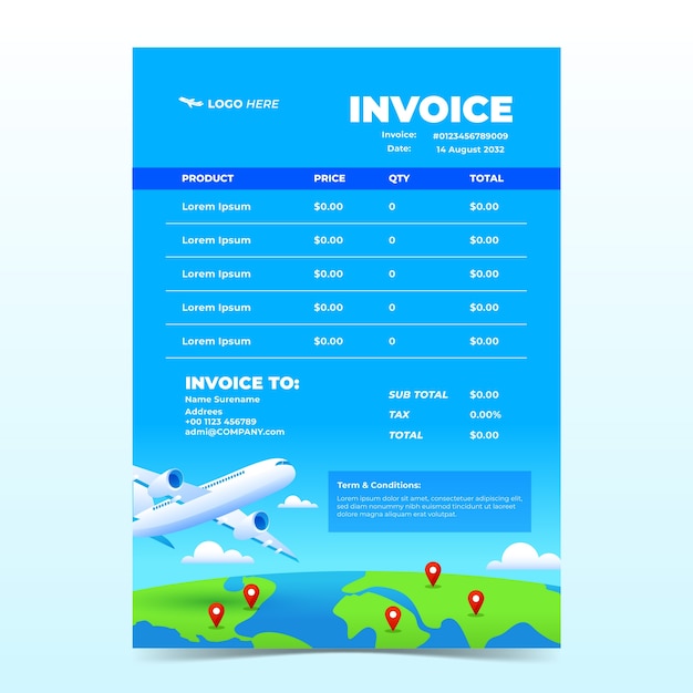 無料ベクター 旅行代理店のグラデーション請求書テンプレート