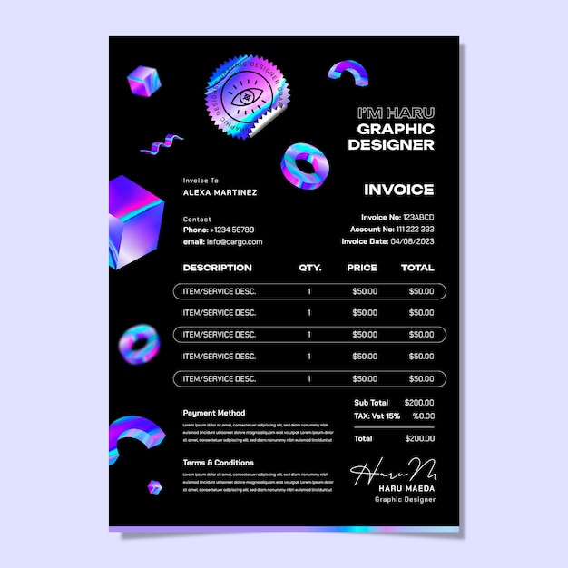 Free vector gradient invoice template for graphic designer