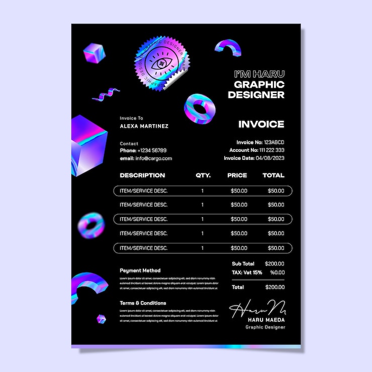Free Vector gradient invoice template for graphic designer