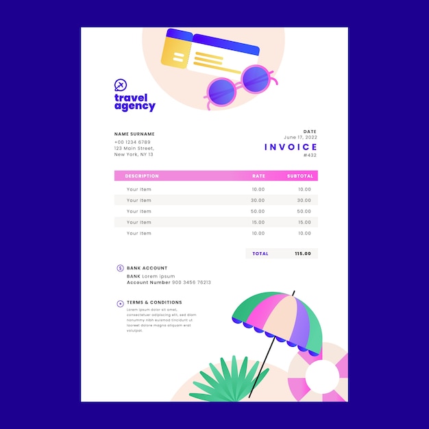 Gradient invoice template for travel agency