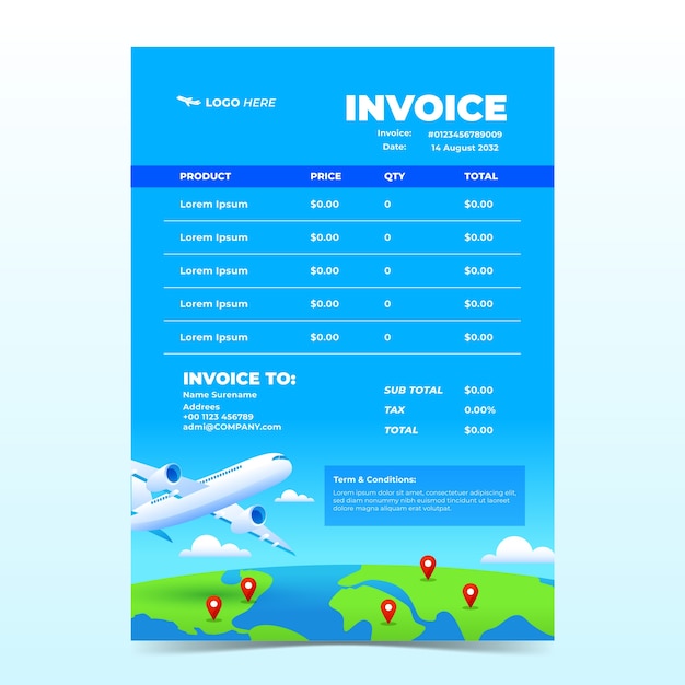 Gradient invoice template for travel agency