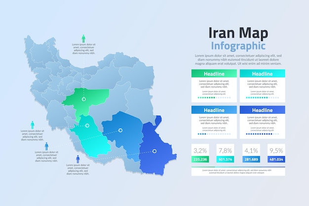 グラデーションイラン地図インフォグラフィックテンプレート