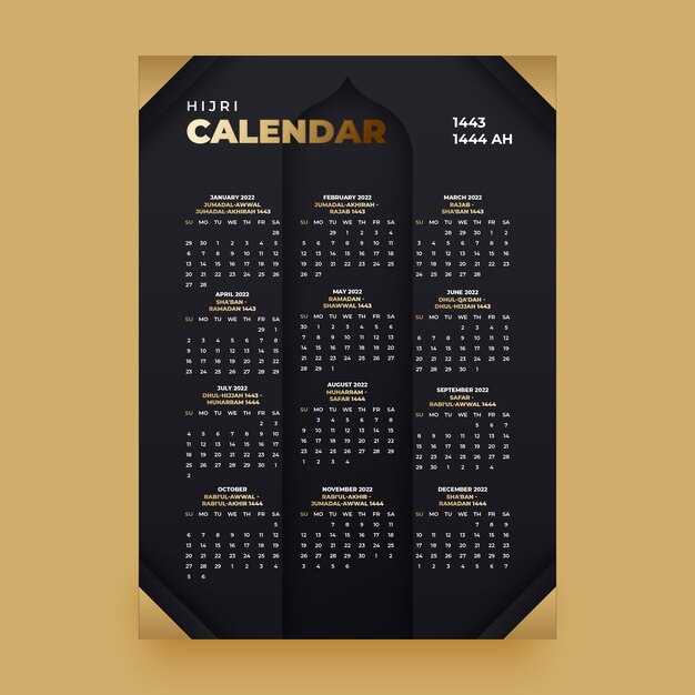 Gradient islamic calendar template