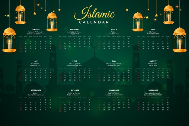 Gradient islamic calendar template