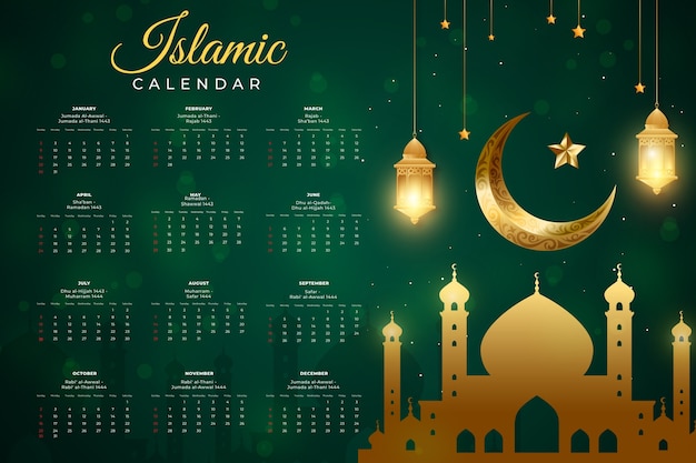 Modello di calendario islamico sfumato