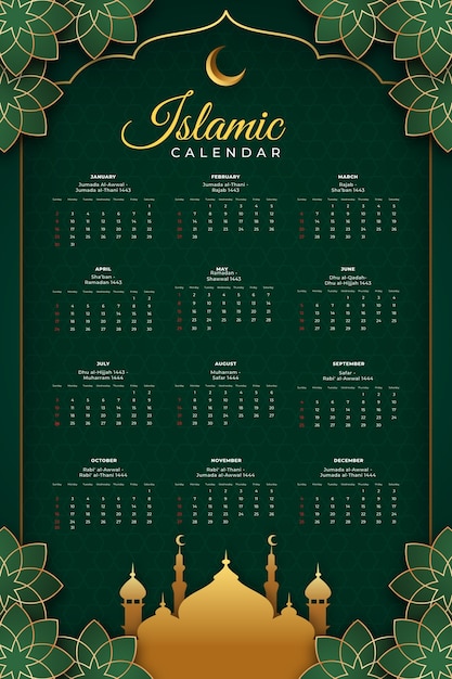 Vettore gratuito modello di calendario islamico sfumato