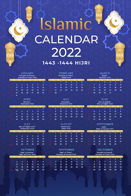 Vettore gratuito modello di calendario islamico sfumato