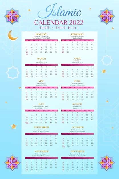 Free vector gradient islamic calendar template