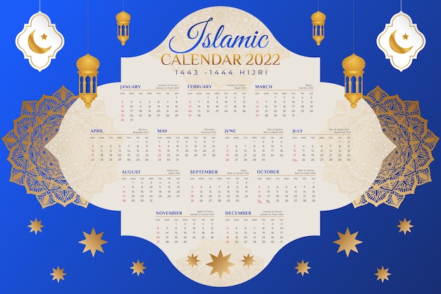 Vettore gratuito modello di calendario islamico sfumato