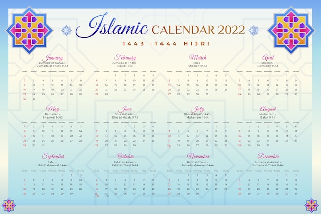 Gradient islamic calendar template