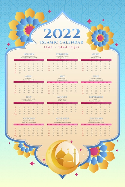 Vettore gratuito modello di calendario islamico sfumato