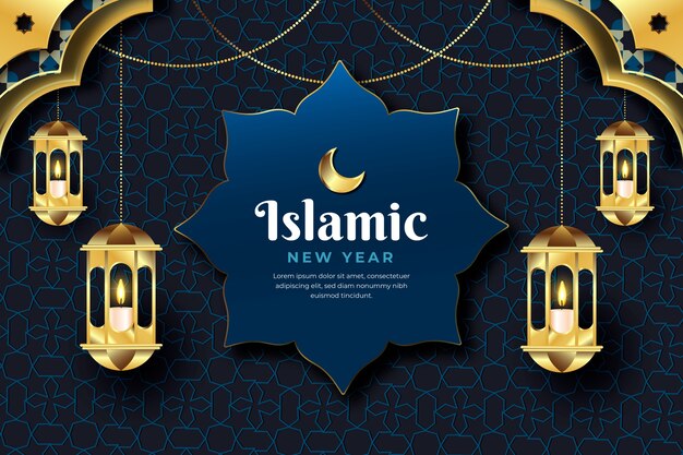 Gradient islamic new year background with lamps