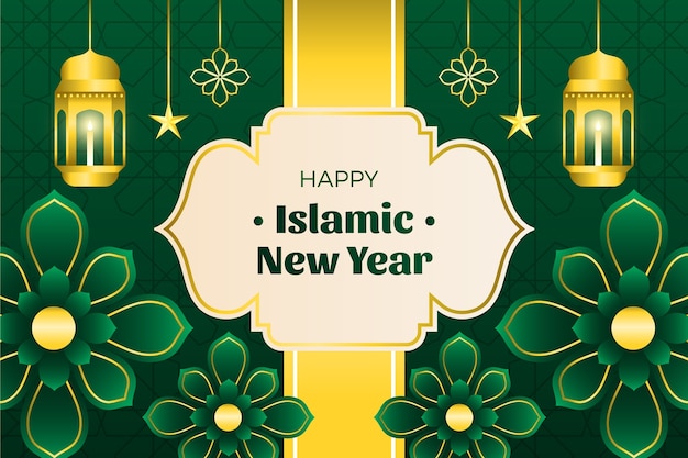 Sfondo sfumato di capodanno islamico con lanterne e fiori