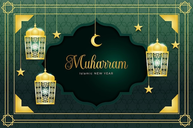 Free vector gradient islamic new year background with lanterns