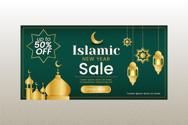 Gradient islamic new year banner template