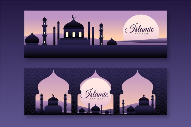 Gradient islamic new year banners set