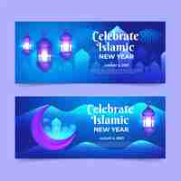 Free vector gradient islamic new year banners set