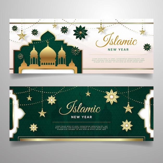 Free vector gradient islamic new year banners set