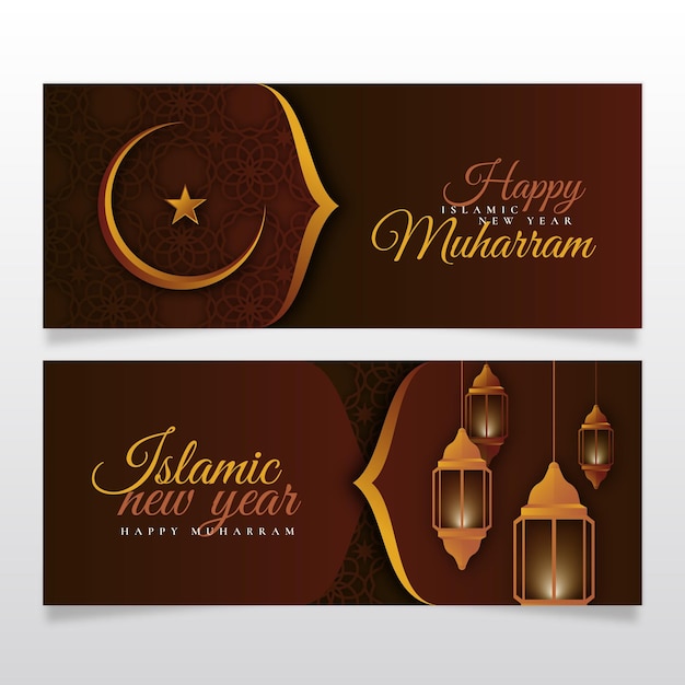 Free vector gradient islamic new year banners set