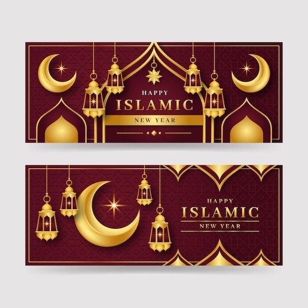 Set di banner di capodanno islamico sfumato