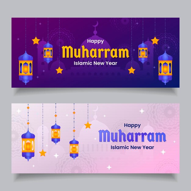 Free vector gradient islamic new year banners set