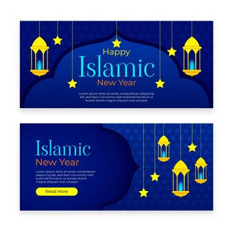 Gradient islamic new year banners set